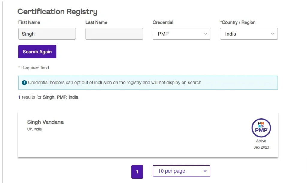  PMP Certification Registry